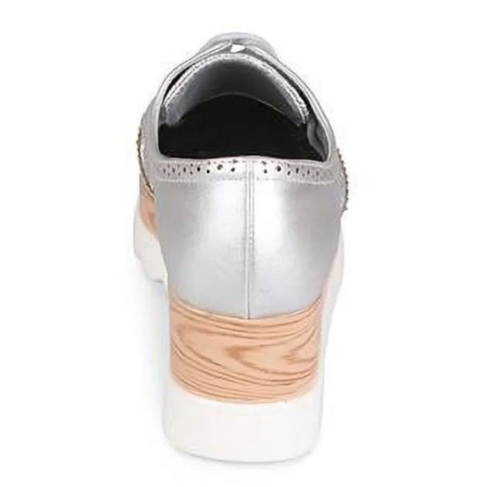 Wanted Gallaway Lace up Platform Wedge Oxford - silver - size 6.5M